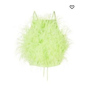 Cult Gaia lime feather-detail crop top XS